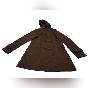 Women’s Medium Tanming Brown Warm Double Breasted Wool Blend Pea Coat